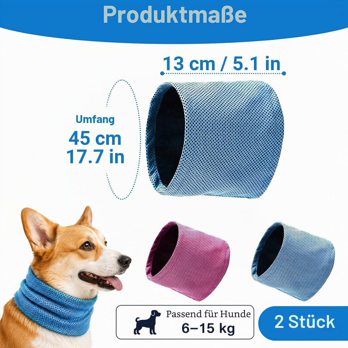 QIANAI Kühlhalsband Für Hunde, 2 Stück Hundehalsband Kühlend, Atmungsaktiv Kühlhalsband,Dog Cooling Bandana Für Hund Zum Sommerspaziergang Spielen