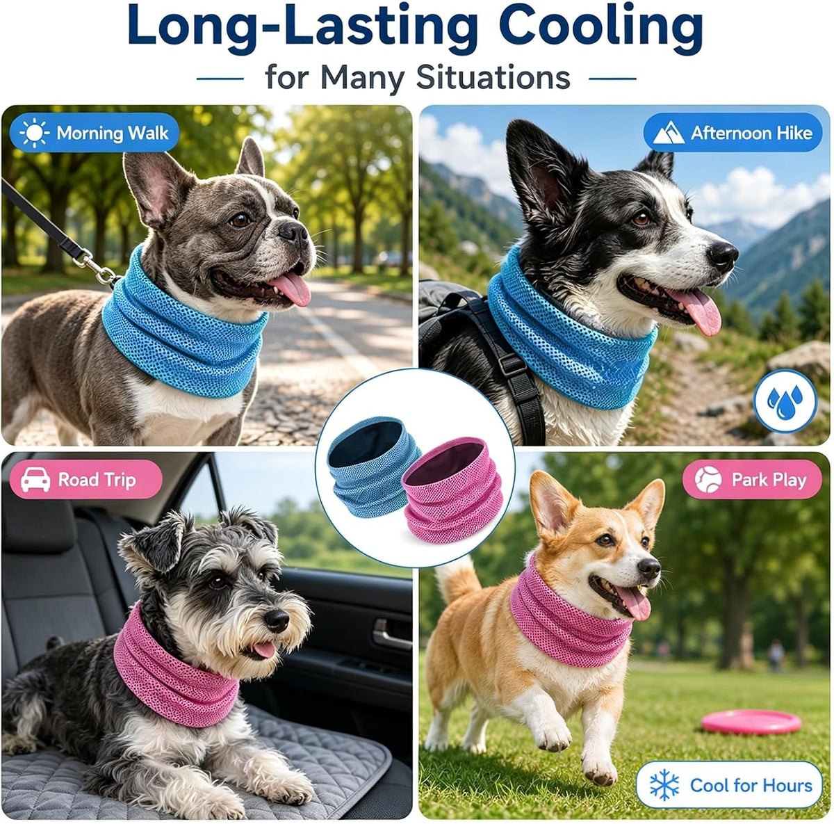 QIANAI Kühlhalsband Für Hunde, 2 Stück Hundehalsband Kühlend, Atmungsaktiv Kühlhalsband,Dog Cooling Bandana Für Hund Zum Sommerspaziergang Spielen