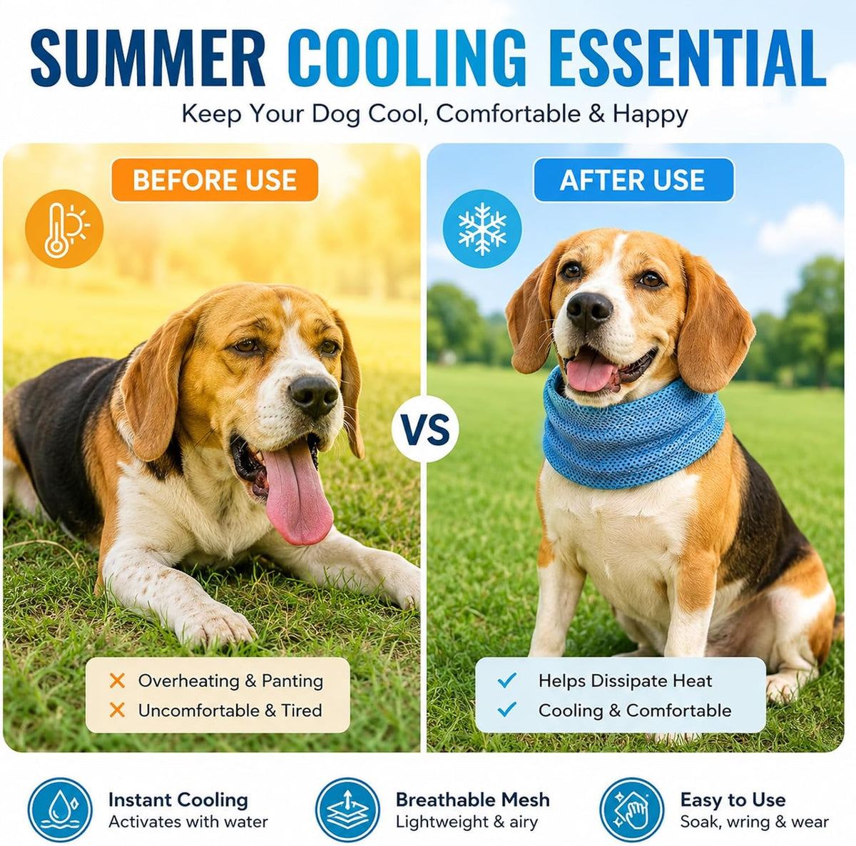 QIANAI Kühlhalsband Für Hunde, 2 Stück Hundehalsband Kühlend, Atmungsaktiv Kühlhalsband,Dog Cooling Bandana Für Hund Zum Sommerspaziergang Spielen
